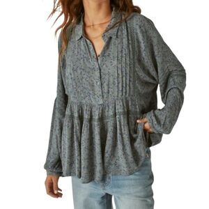 Lucky Brand Blue Floral Peasant Blouse